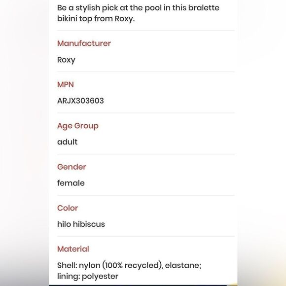 Roxy Juniors Sea Spray Bralette Bikini Top - Hilo Hibiscus Printed Swimsuit Red - Picture 11 of 12